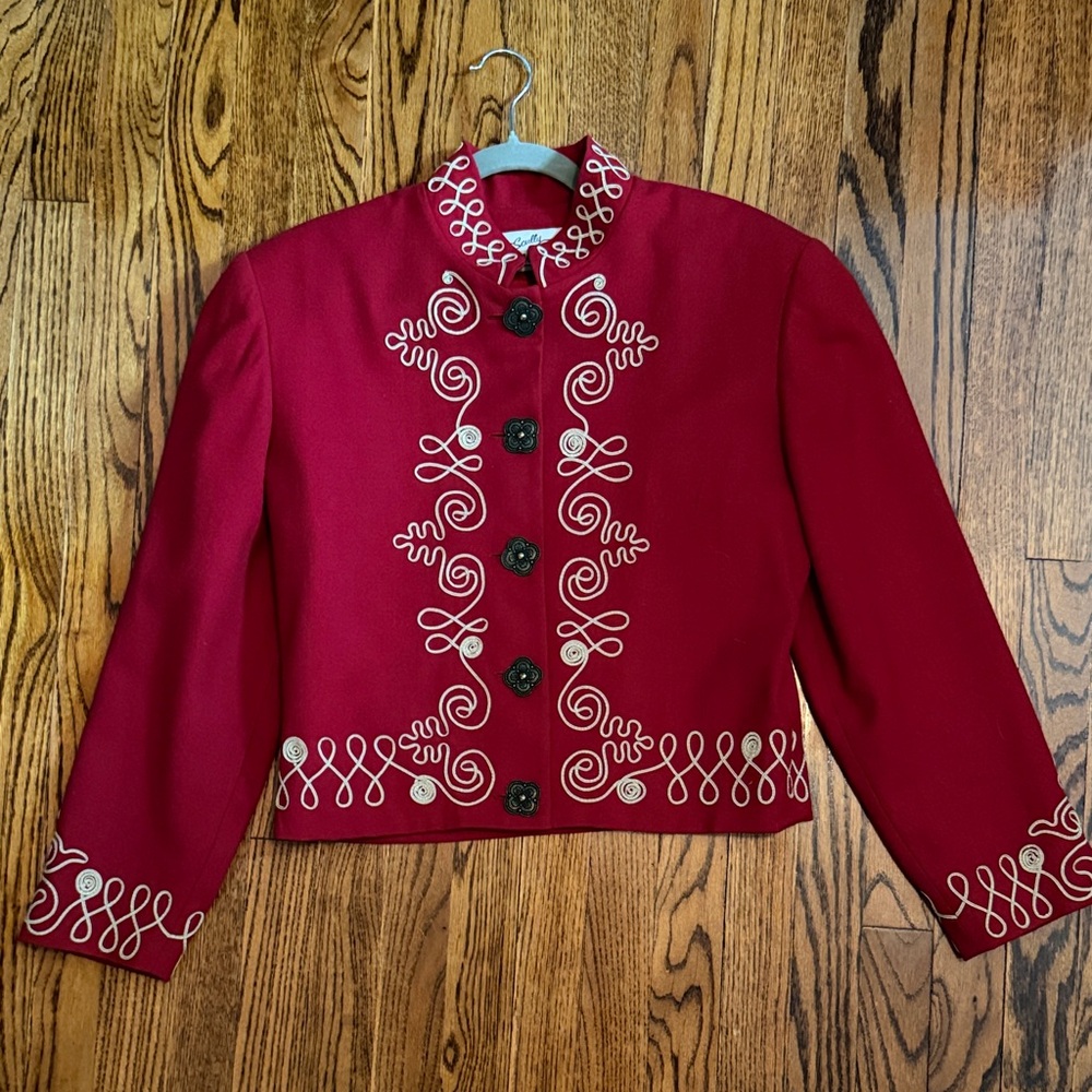 Vintage Western Scully Red Embroidered Military-Style Women's Jacket